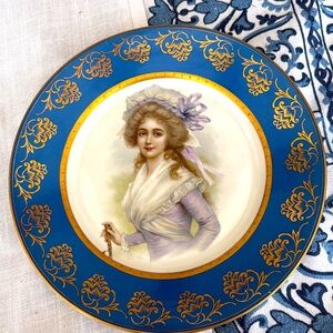 Carlsbad porcelain painted cameo of a lady in  violet gold blue trimmed stunning